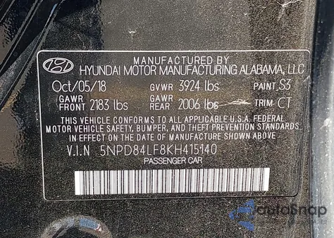 2019 Hyundai Elantra Sel из США, поврежденный, VIN 5NPD84LF8KH415140
